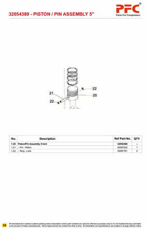 Piston LP with Pin & Lock 5inch 32054389 Replacement