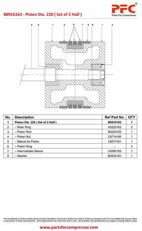 Piston Dia. 220 ( Set of 2 Half ) B0916163 Replacement