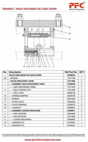 Valve Discharge W-Cage Cover 70469853 Replacement