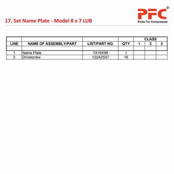 Name Plate IR 8 X 7 ESV LUB Compressor Parts